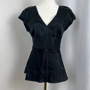 Y2K Express Top Womens Medium Black Silk Satin Classic Sleek Timeless Minimalist